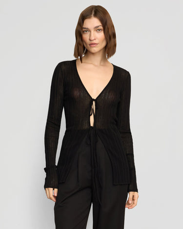 Helena | Adina Semi-Sheer Tie-Front Top in Size Small