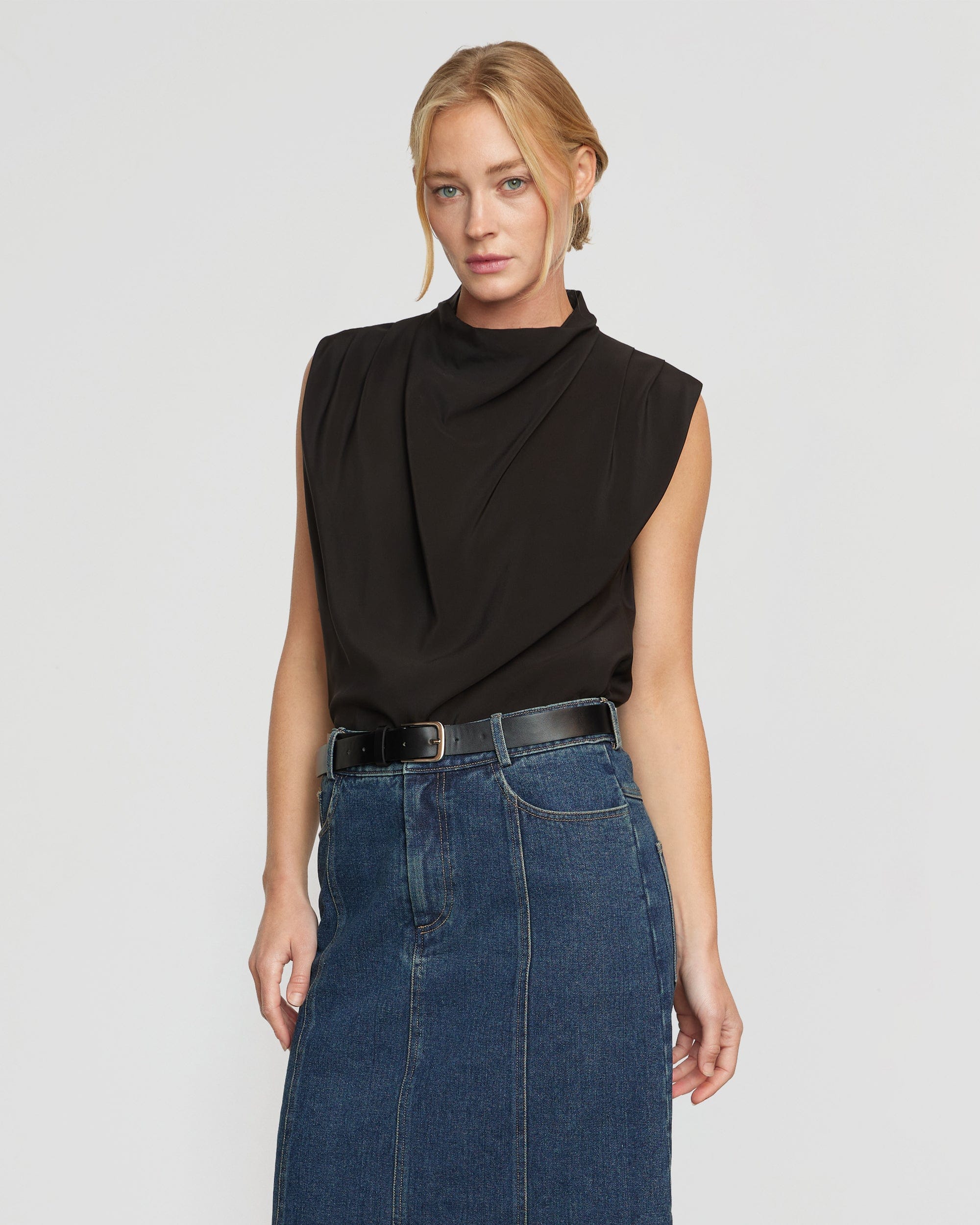 Black high neck outlet sleeveless blouse