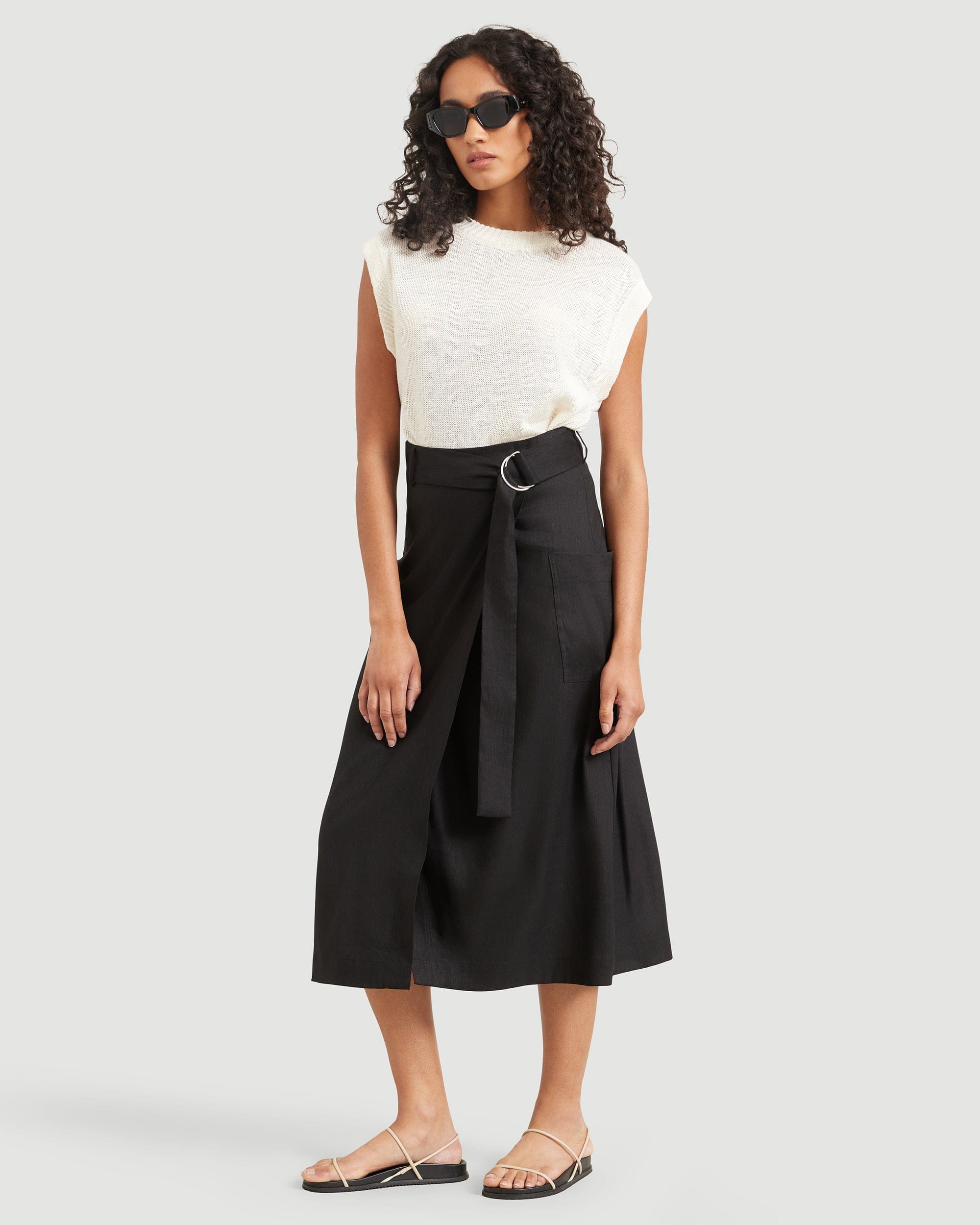 Devon Belted Wrap Linen Skirt