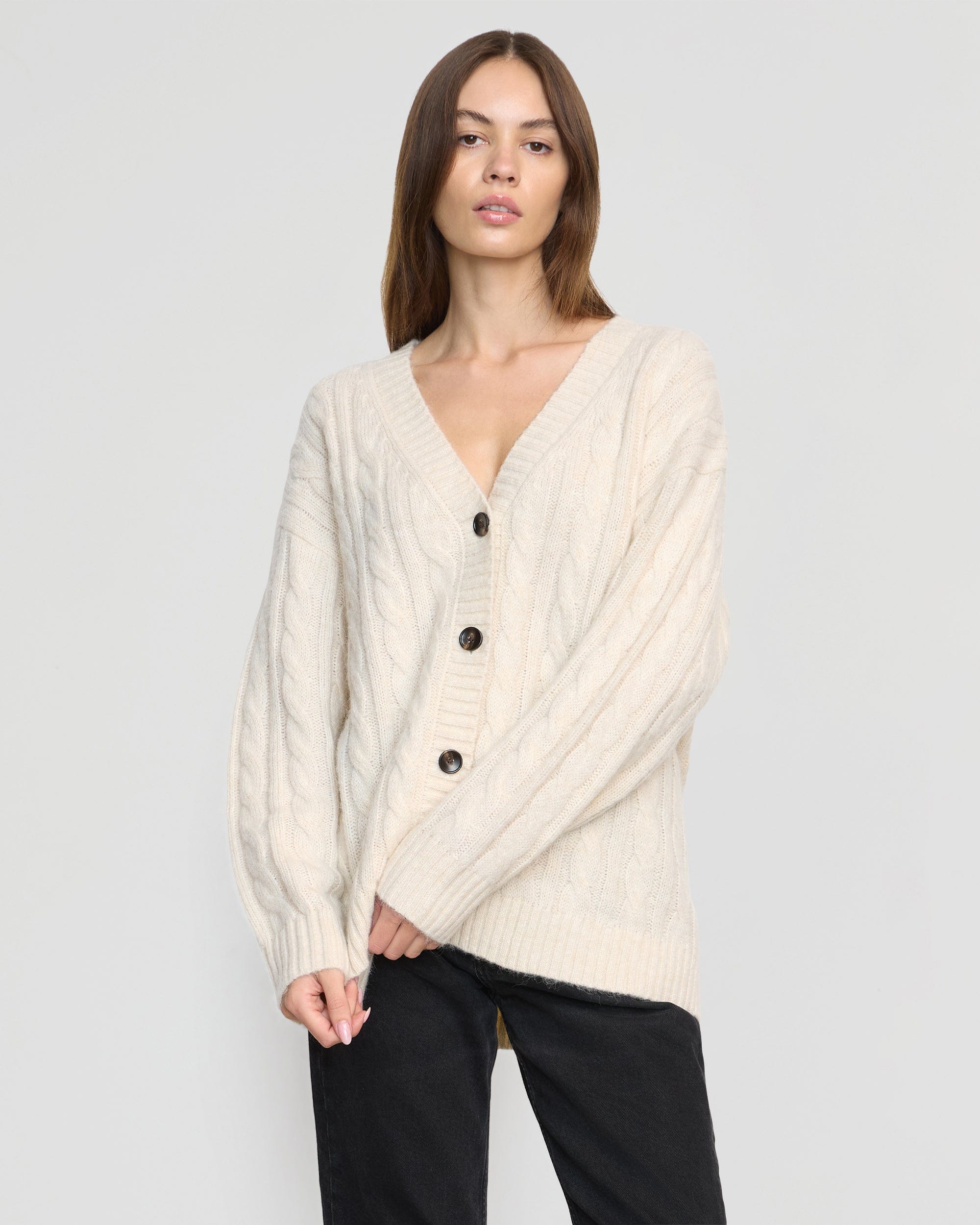 Cream cable knit cardigan womens best sale