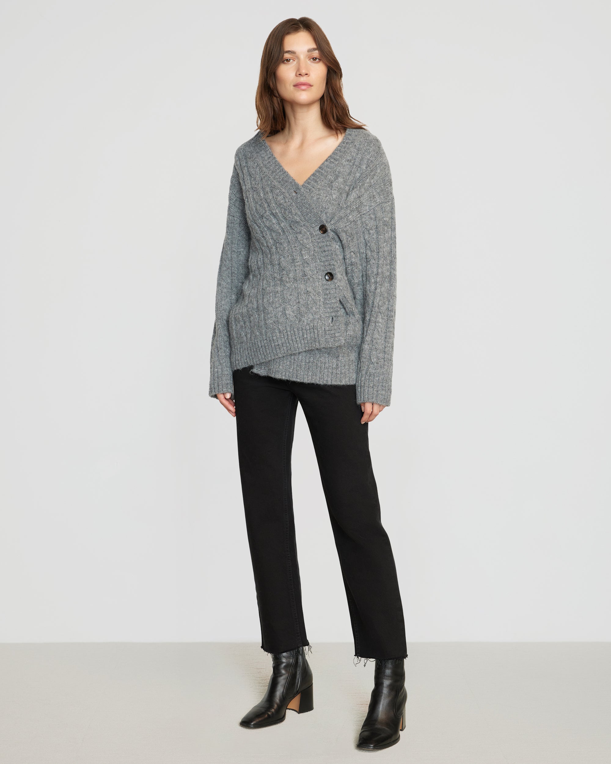 Hikari Asymmetric Cable Knit Cardigan