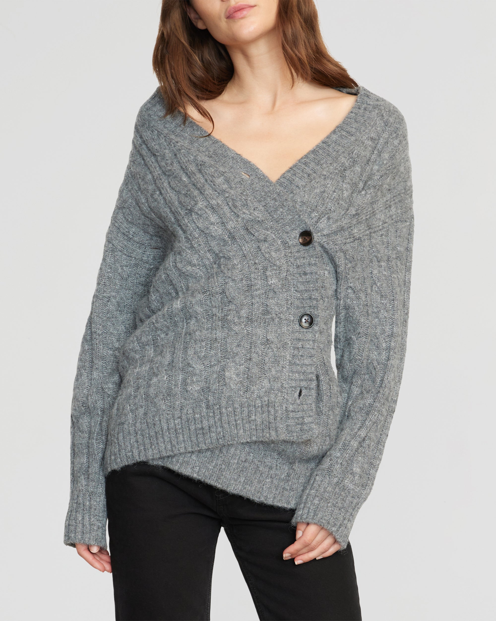 Hikari Asymmetric Cable Knit Cardigan