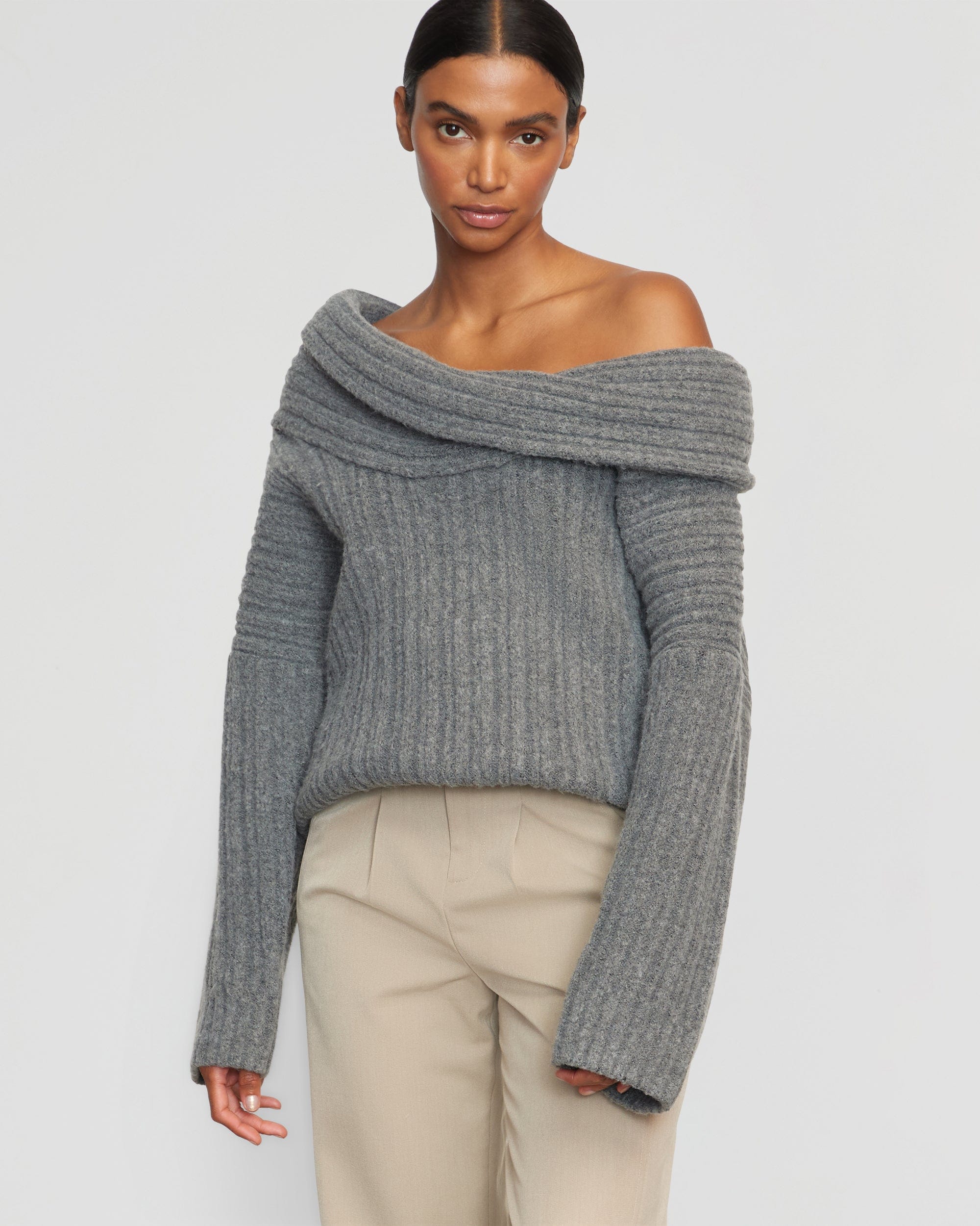 Jamie Chunky Asymmetric Neck Sweater Women s Sweaters Heather Grey M Modern Citizen