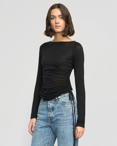 Olivia | Joan Tencel Ruched-Side Semi-Sheer Tee in Size Small