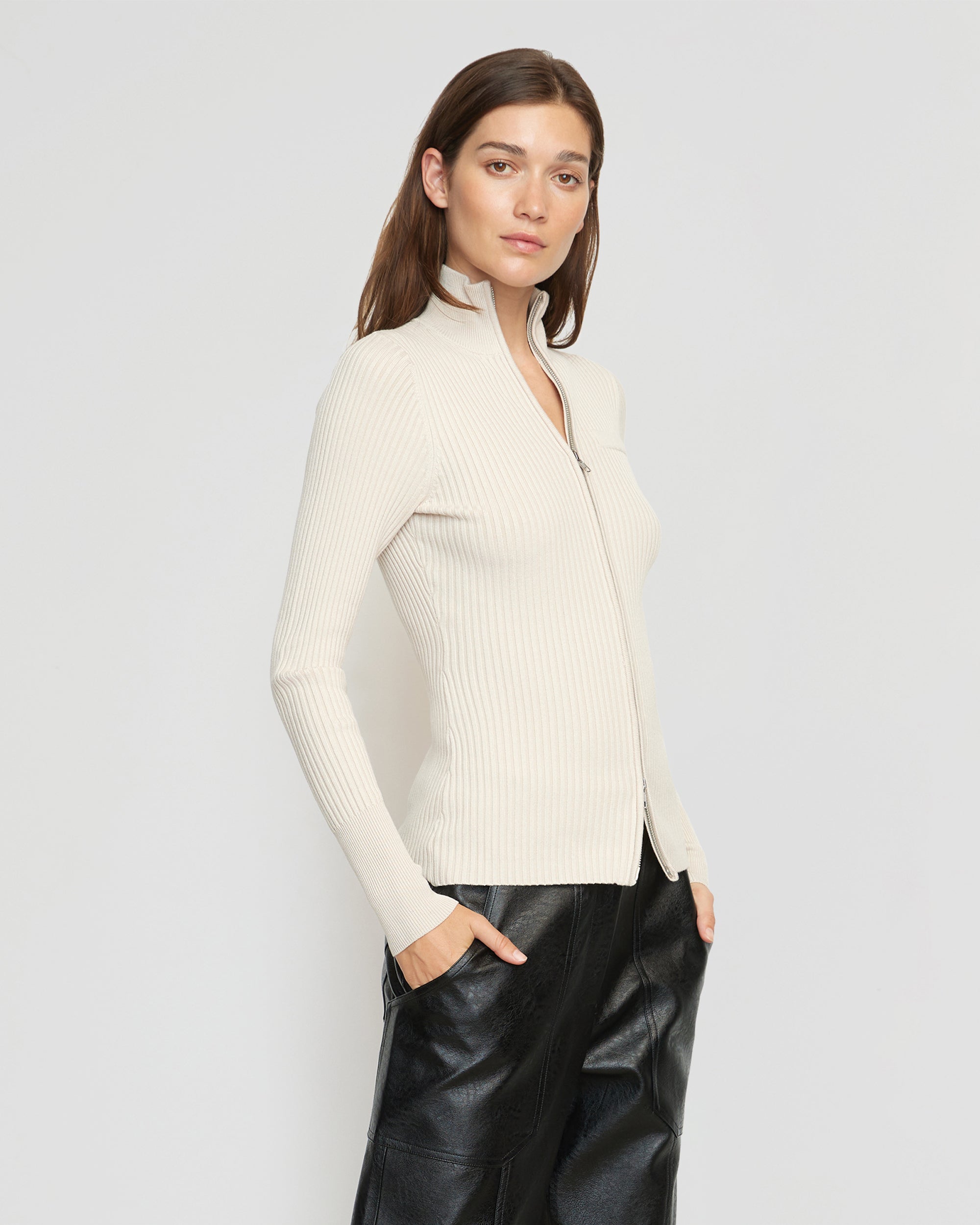 Kaine Ribbed Two-Way Zip Sweater