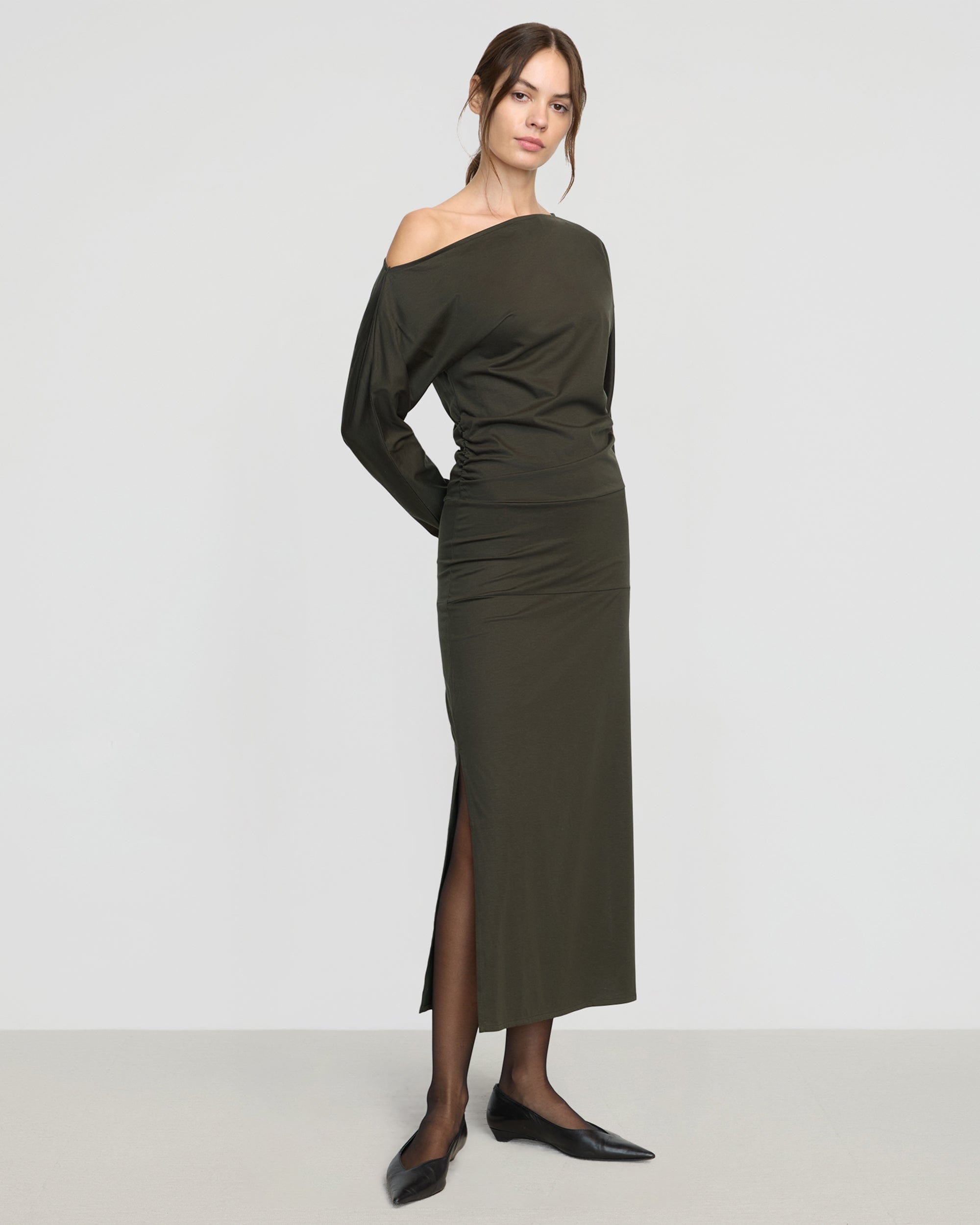 Kezia Off Shoulder Satin Jersey Dress