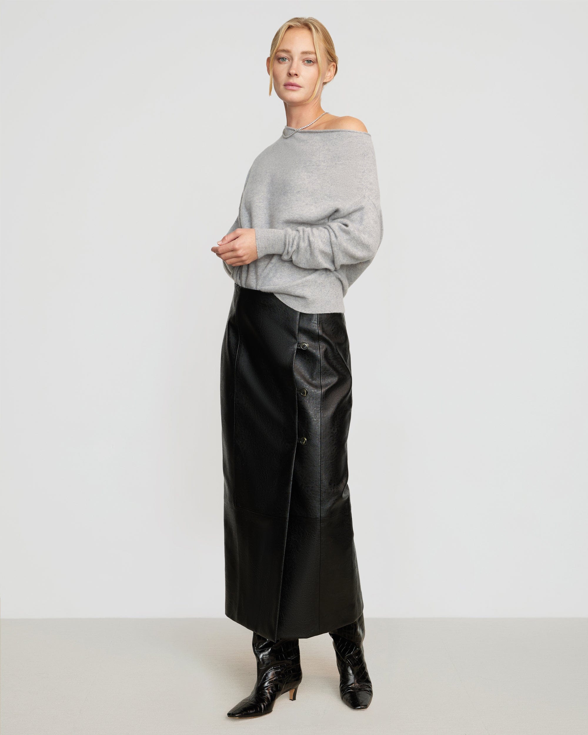 Lan Cashmere Off Shoulder Sweater