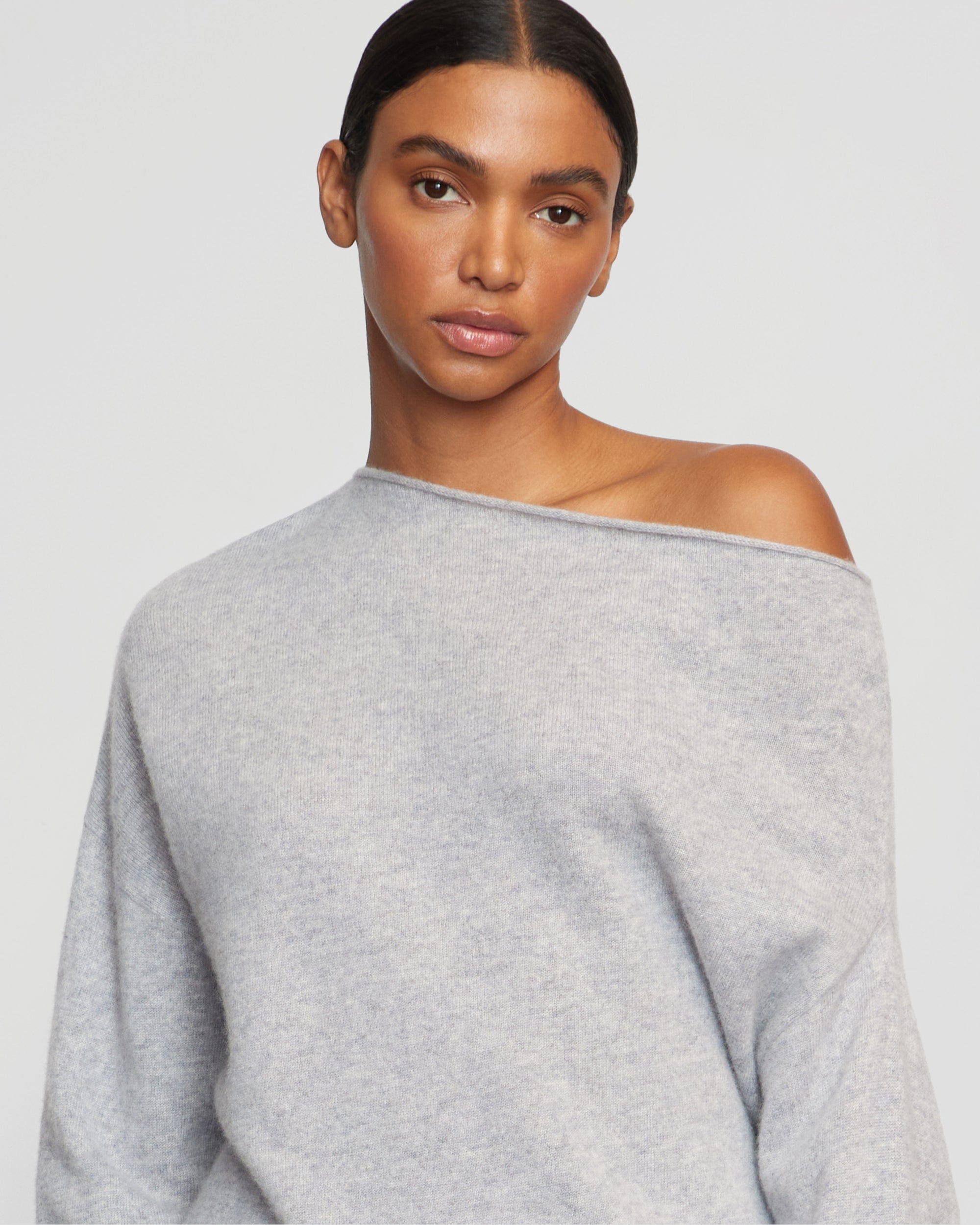 LAN Cashmere Off Shoulder Sweater Women s Sweaters Heather Grey S Modern Citizen