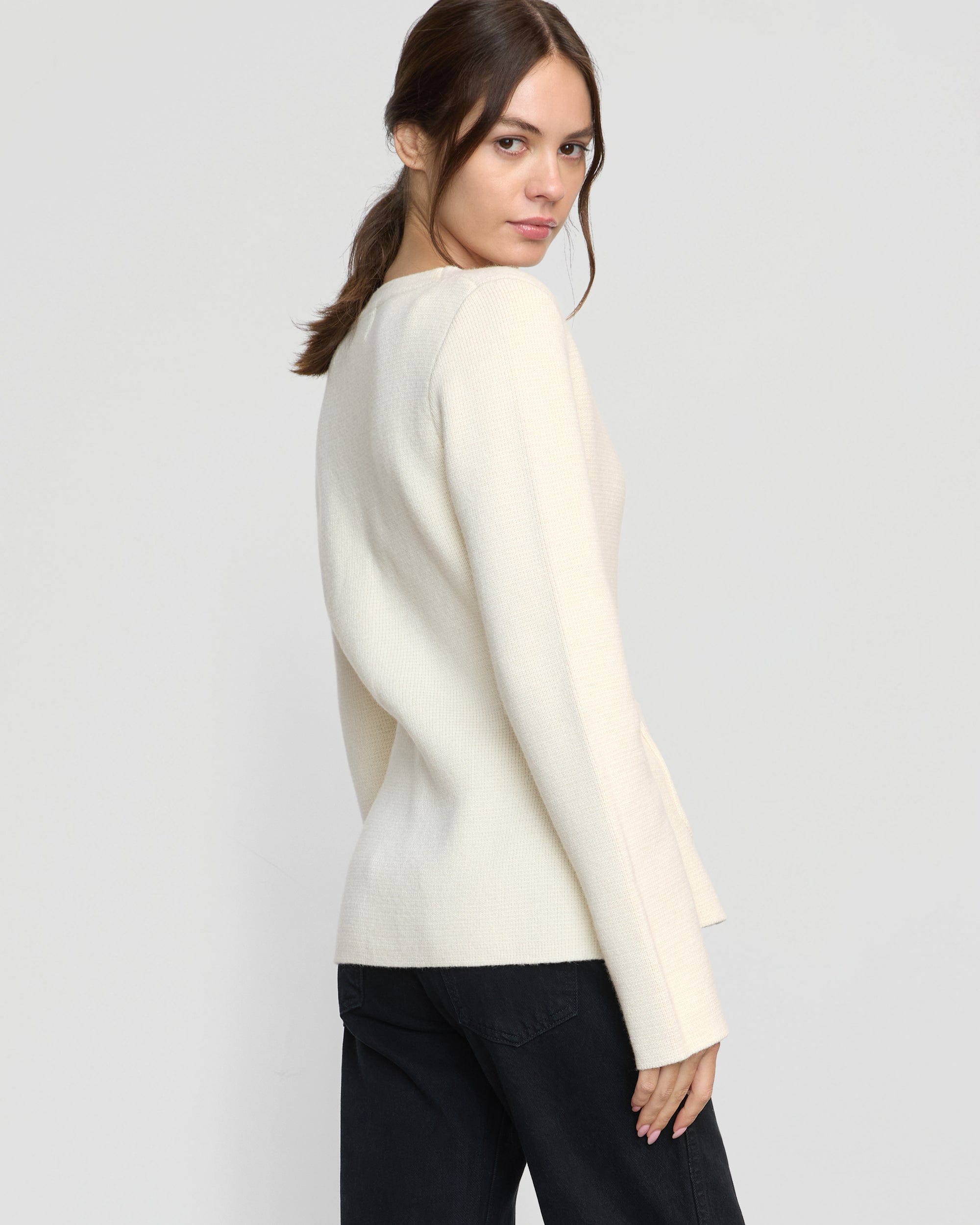 Maeve Organic Cotton Wool V Neck Cardigan Cream L