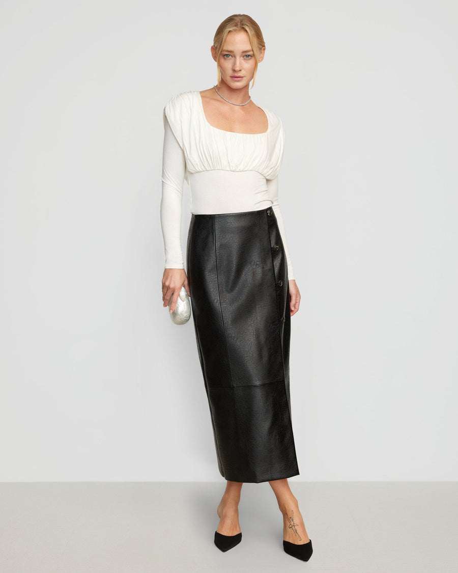 Toni Foldover-Waist Button-Front Skirt