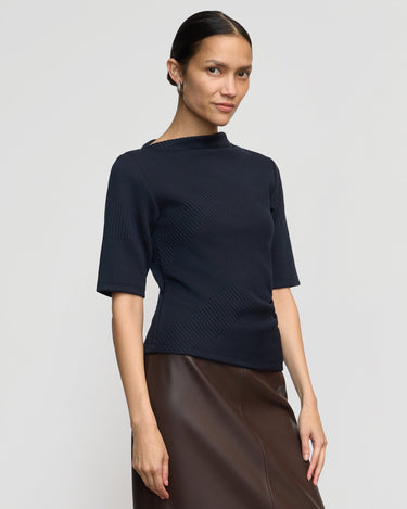 Charlotte | Pauline Ribbed Asymmetric-Neck Top in Size Small