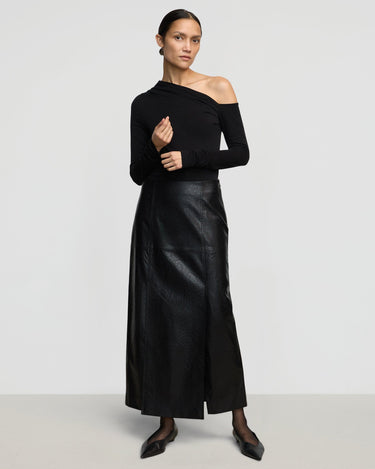 Charlotte | Rama Front-Vent Vegan Leather Skirt in Size Medium 