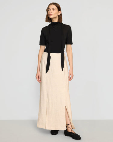 Helena | Ranni Front-Vent Linen-Blend Skirt in Size Extra Small 