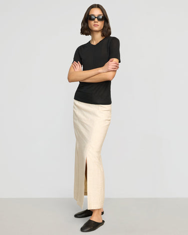 Olivia | Ranni Front-Vent Linen-Blend Skirt in Size Extra Small 