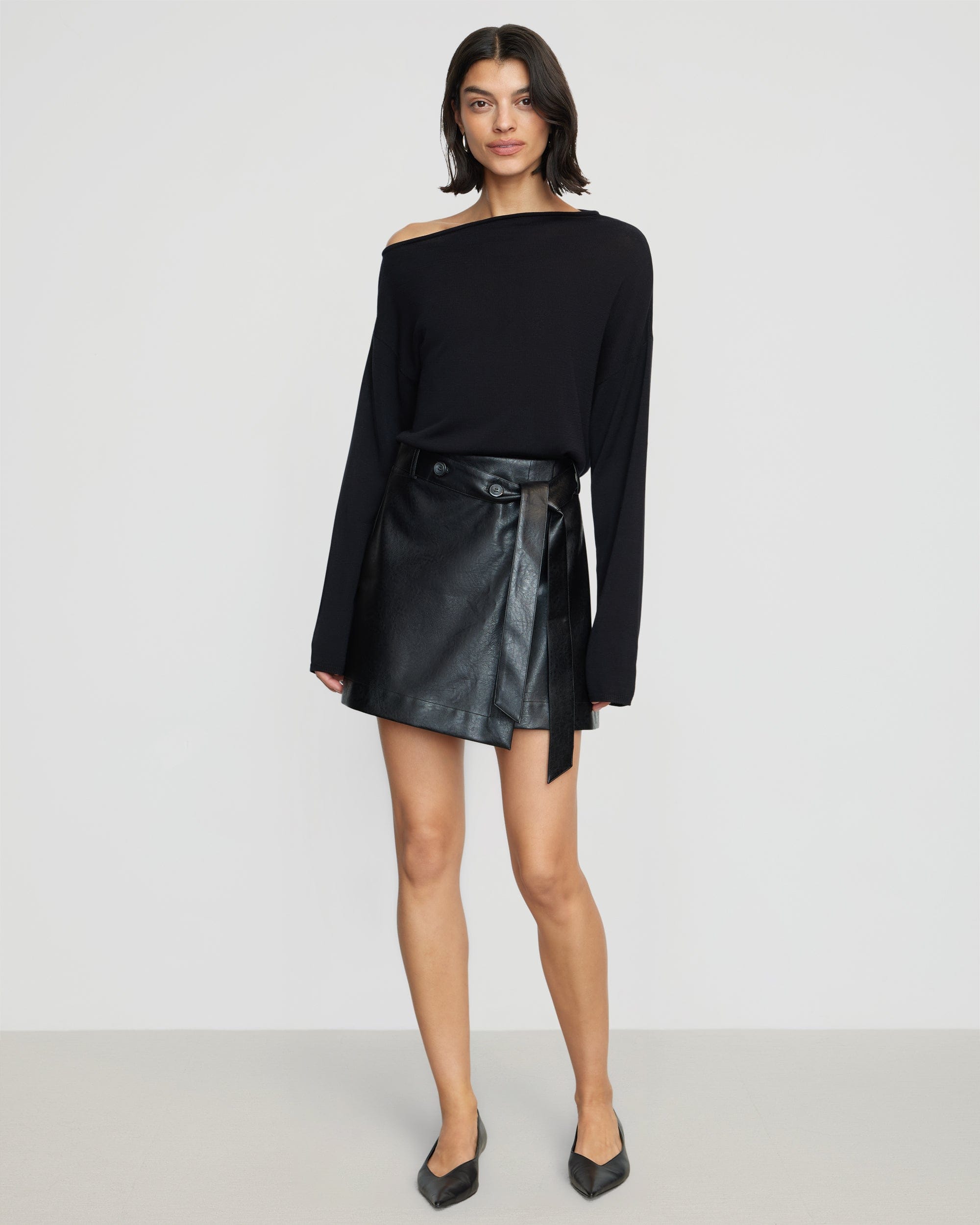 Tanner Vegan Leather Wrap Skirt