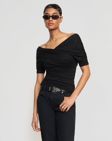 Simone | Thalia Ruched Off-Shoulder Tee in Size Small