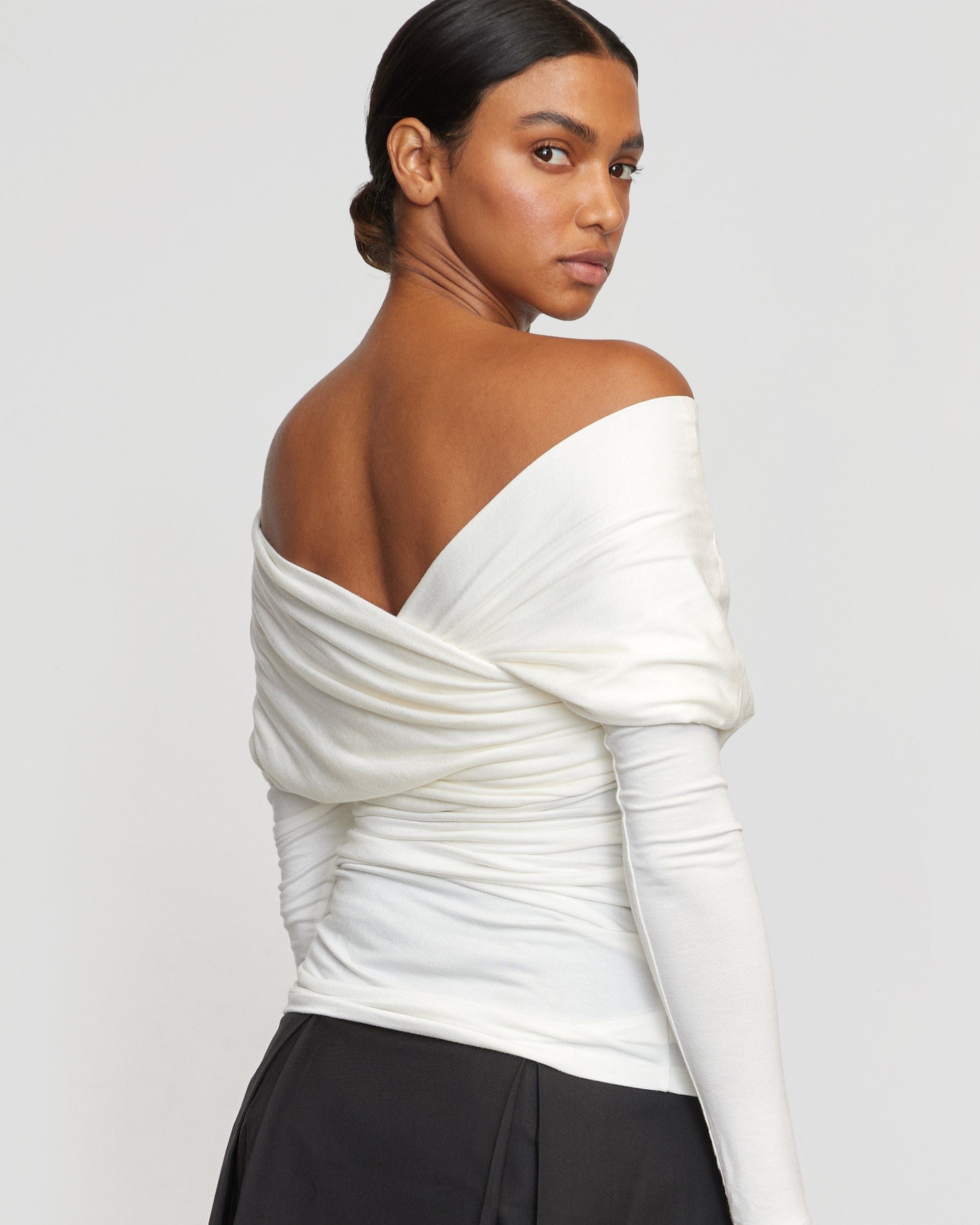 Theresa Ruched Off Shoulder Long Sleeve Tee