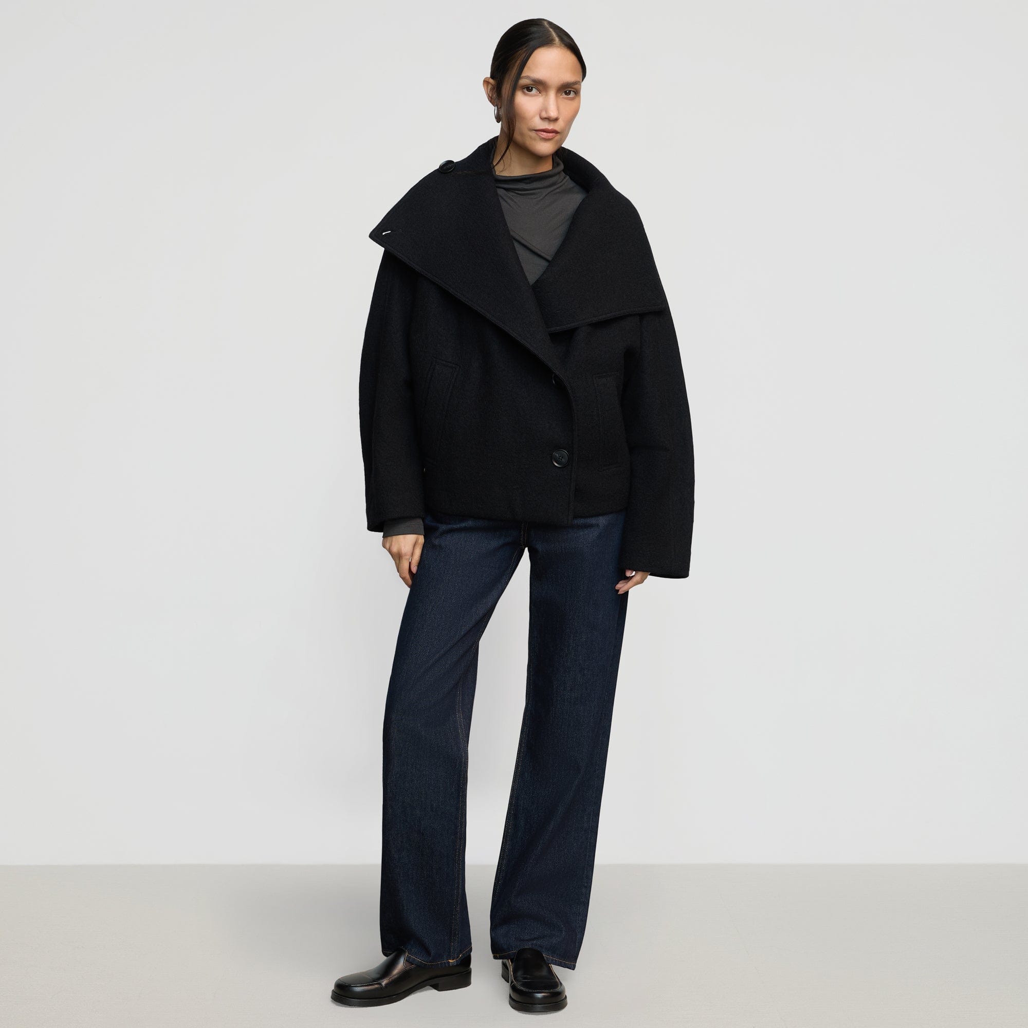 Halston Studio Black newest Wool Blend Pea Coat