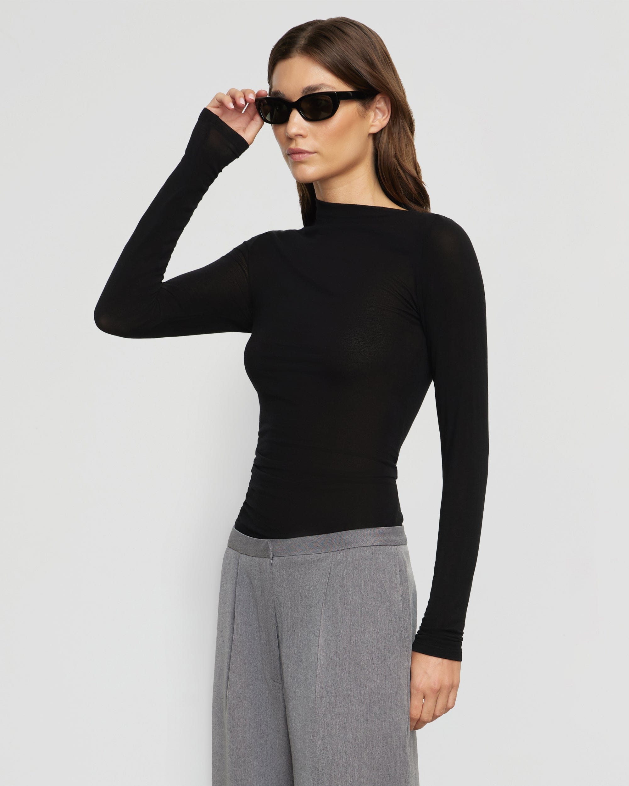 Vittoria Asymmetric Neck Semi Sheer Ruched Tee