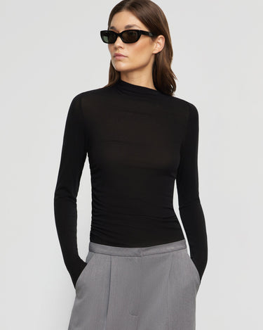 Renée  | Vittoria Asymmetric-Neck Ruched Tee in Size Small