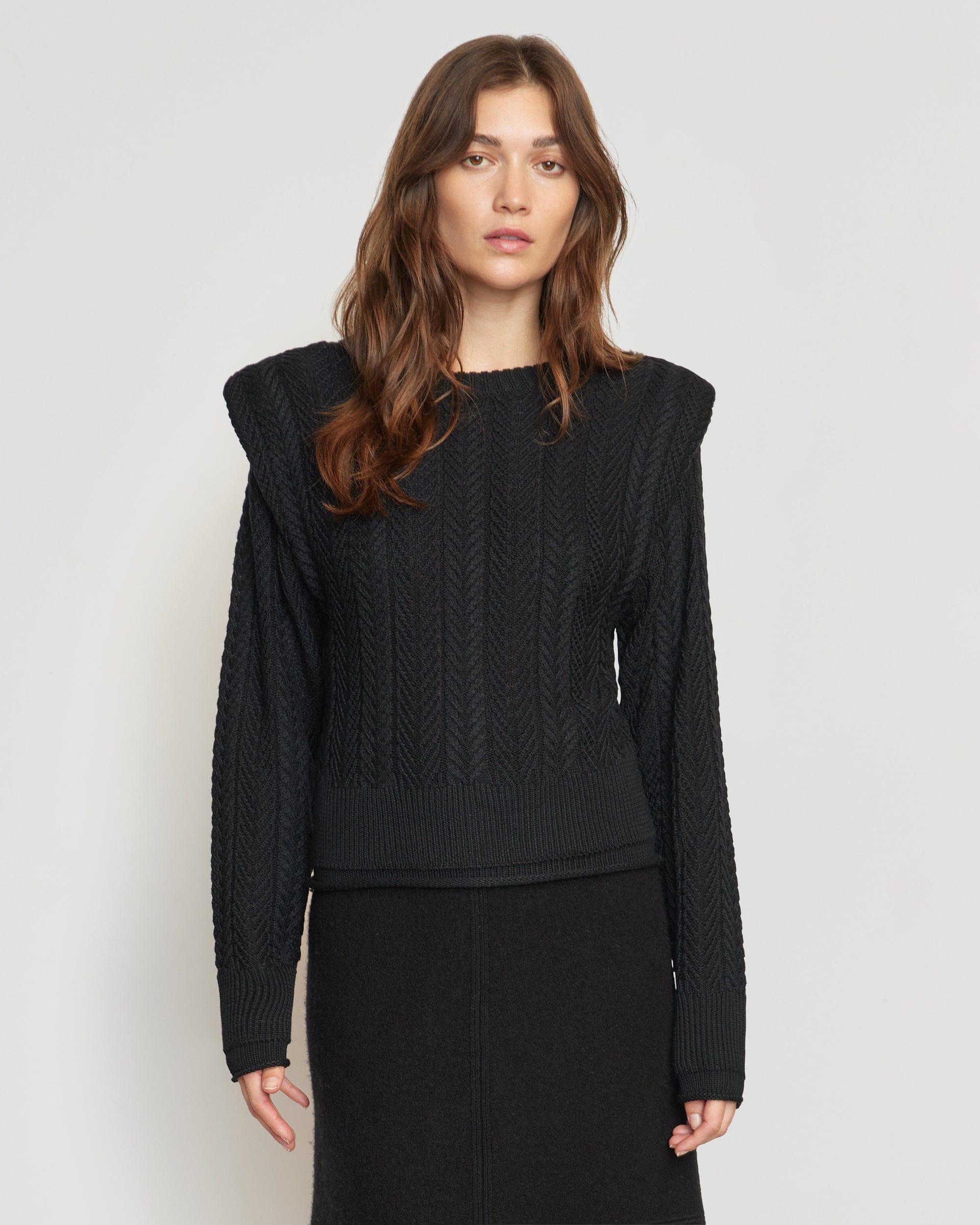 Ziren Cuffed-Shoulder Cable Knit Sweater