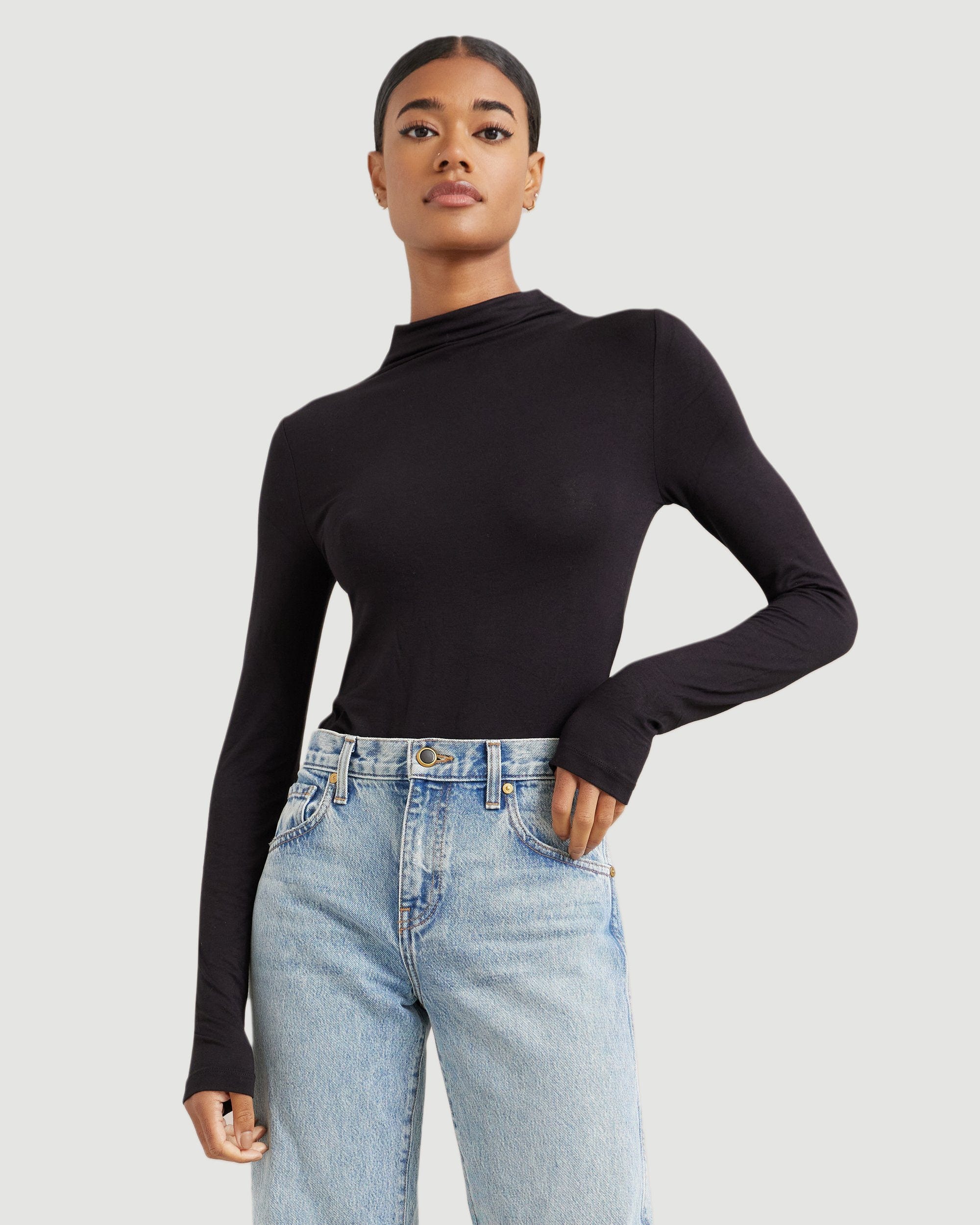 Ava Mock-Neck Long-Sleeve Tee