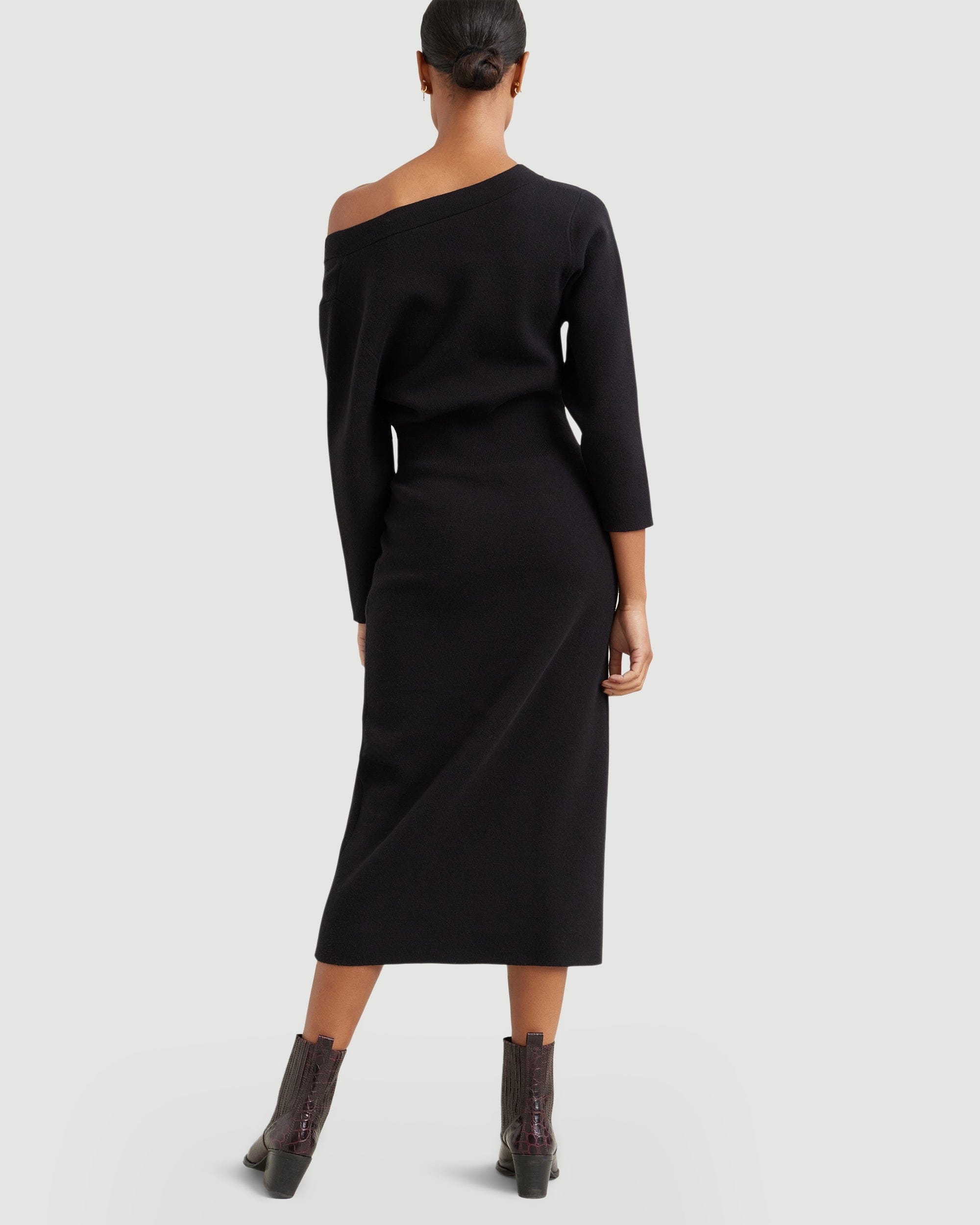 off the shoulder sweater midi dress