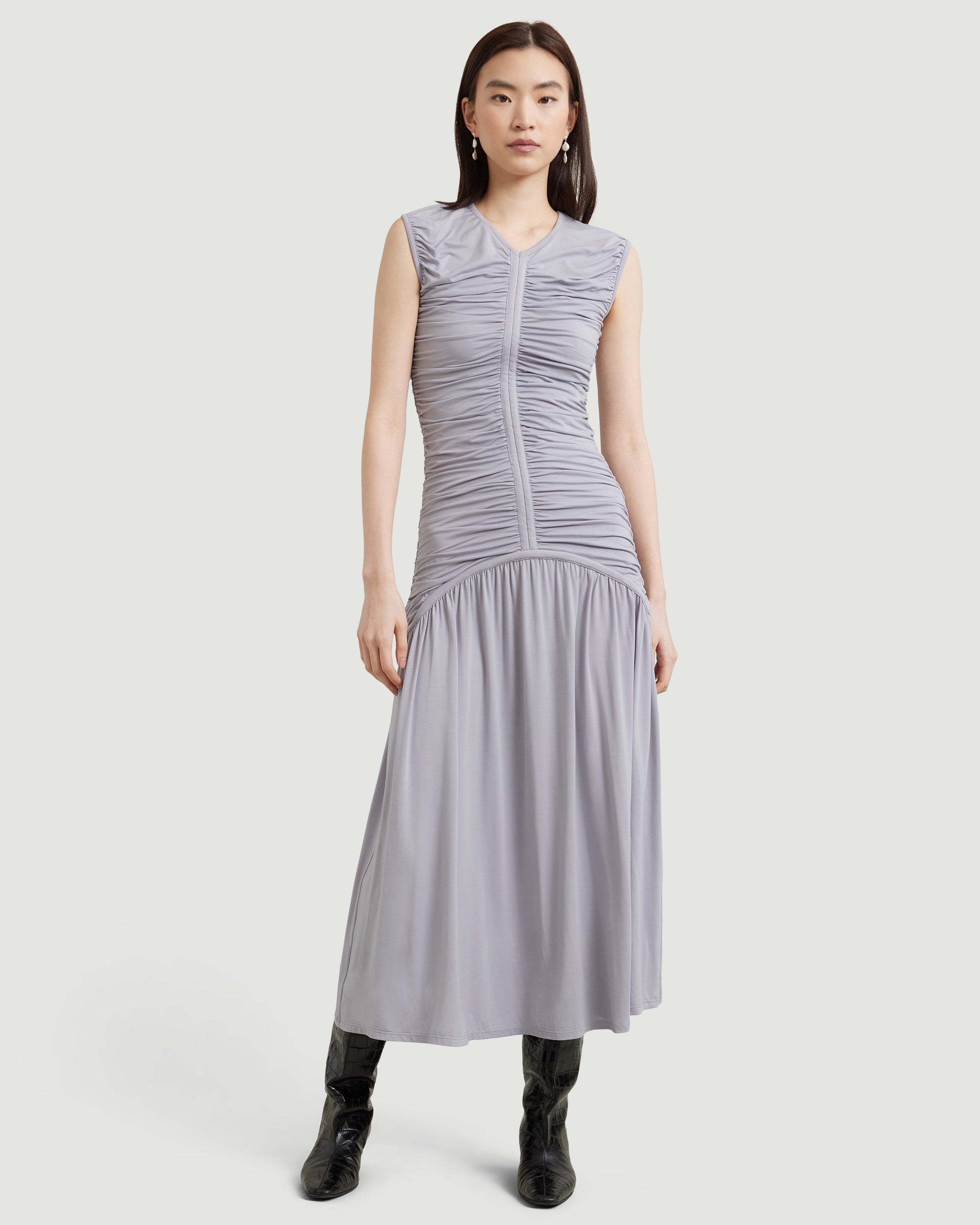 Florence Ruched-Front Sleeveless Dress