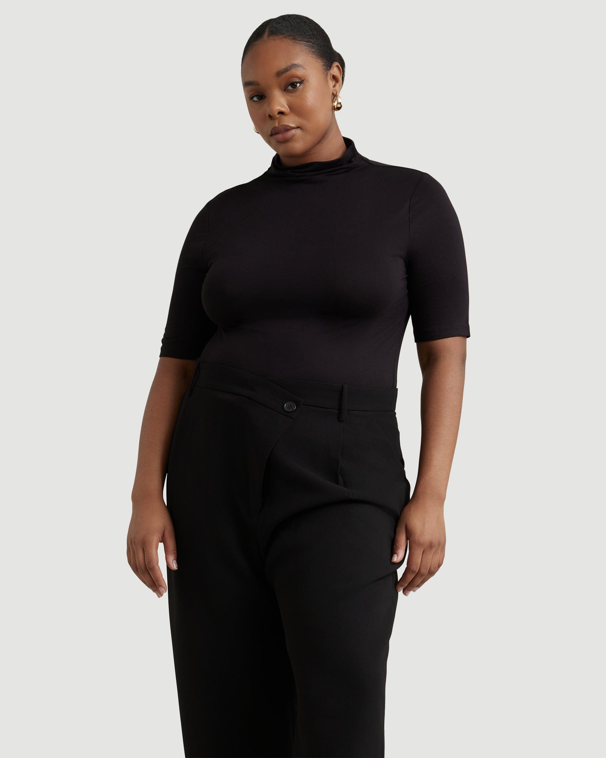 black mock turtleneck short sleeve